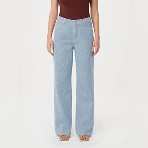 Frank and Oak Courtney Loose Blue Railroad Stripe Carpenter jeans